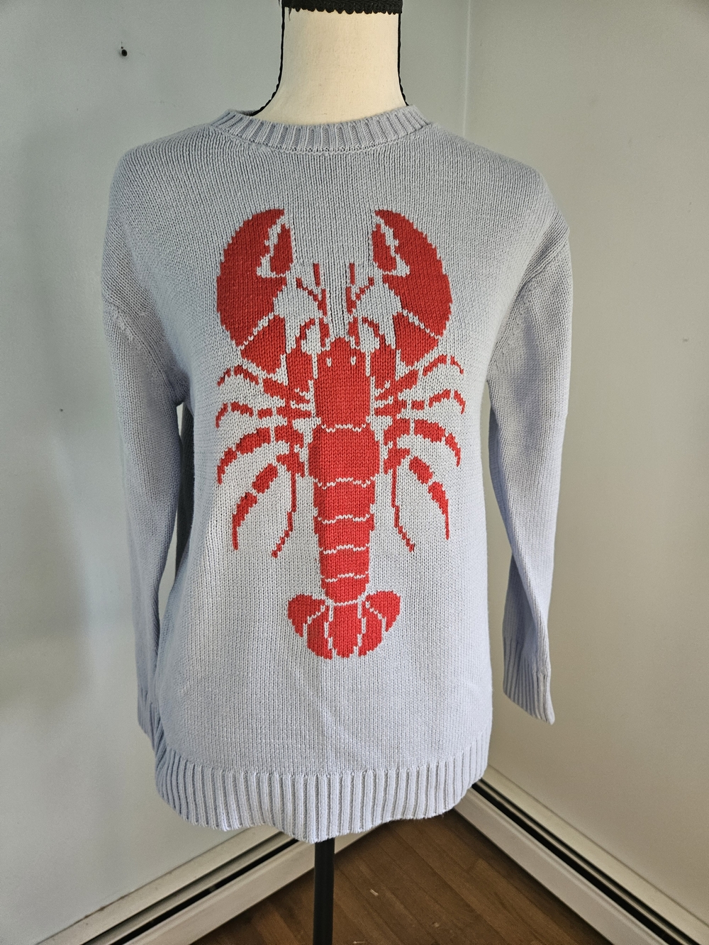 Mighty Fine Light Blue Crewneck Sweater with Red Lobster